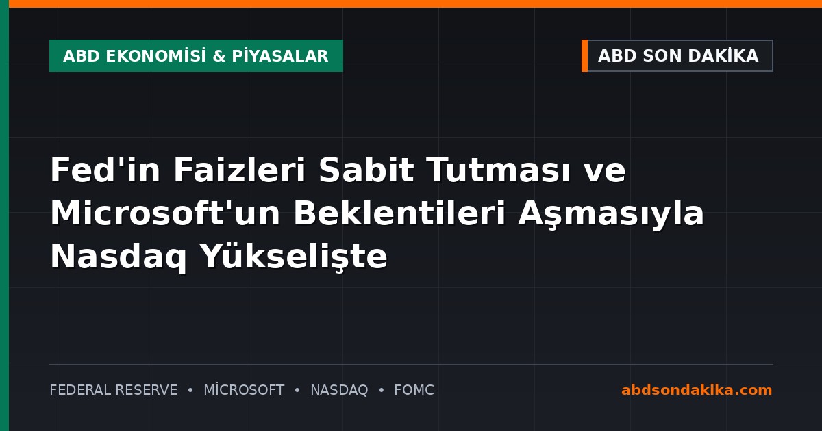 Fed binası ve Wall Street borsa ekranları önünde yükselen Nasdaq grafiği