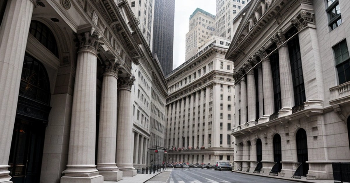 New York Menkul Kıymetler Borsası binasının dış cephesi ve Wall Street caddesi